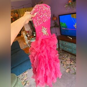 Girls Hot Pink Ruffled Party Dress with Sequin Bodice